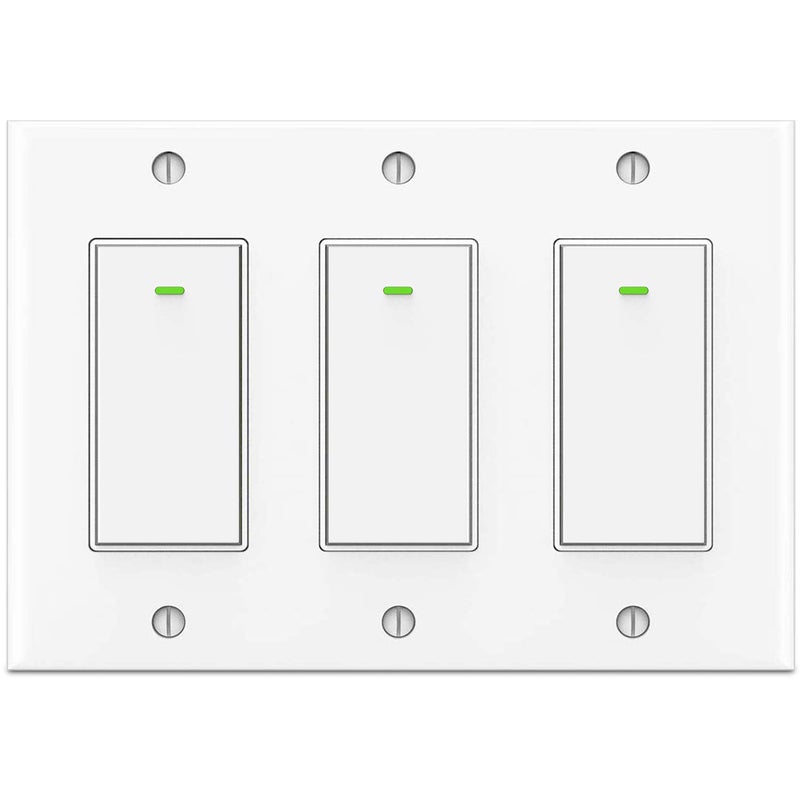 Lesim Smart 3 Gang WiFi Light Switch, 2.4GHz, Compatible with Alexa, Google Home, White, Push Button, Automatically/Smart Switch Operation - Image 1